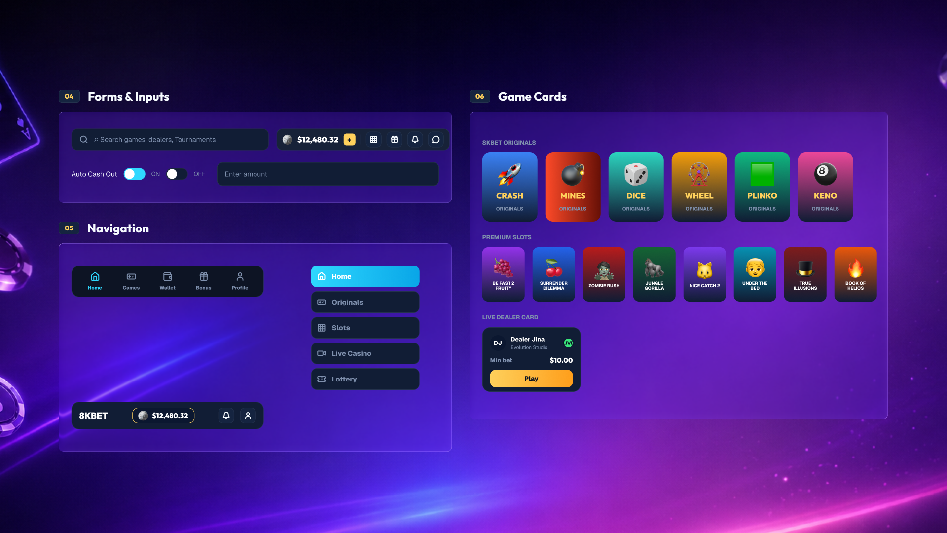 Forms, navigation and game cards UI kit